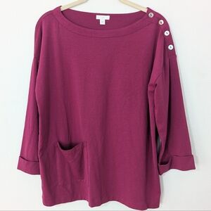 J. Jill Pima Cotton Button Shoulder Detail Front Pocket Long Sleeve Top Small S